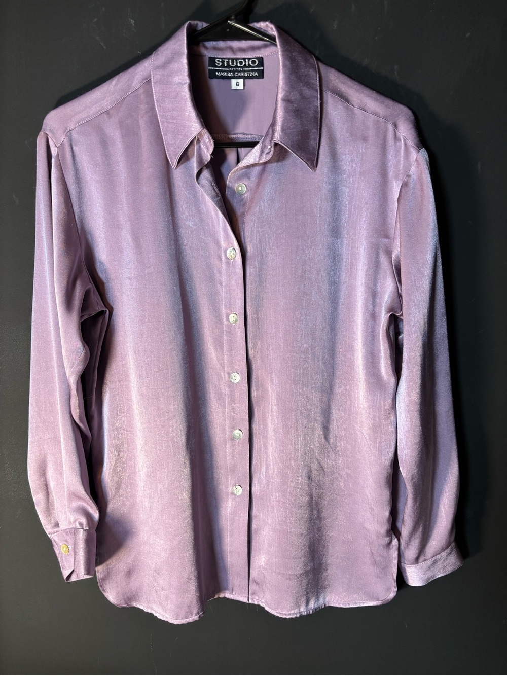 Marisa Christina Lavender Satin Button-Down Blouse-sz 6